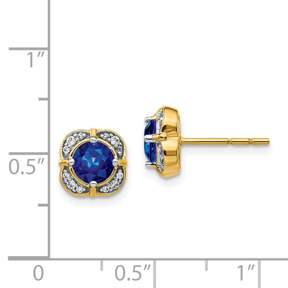 14k Yellow Gold Diamond and Sapphire Fancy Stud Earrings