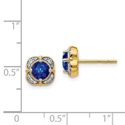 14k Yellow Gold Diamond and Sapphire Fancy Stud Earrings