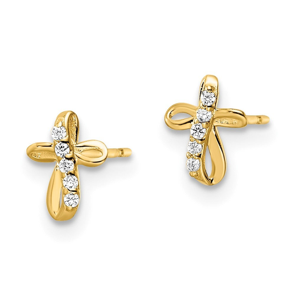 14k Yellow Gold CZ Cross Earrings