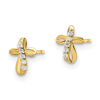 14k Yellow Gold CZ Cross Earrings