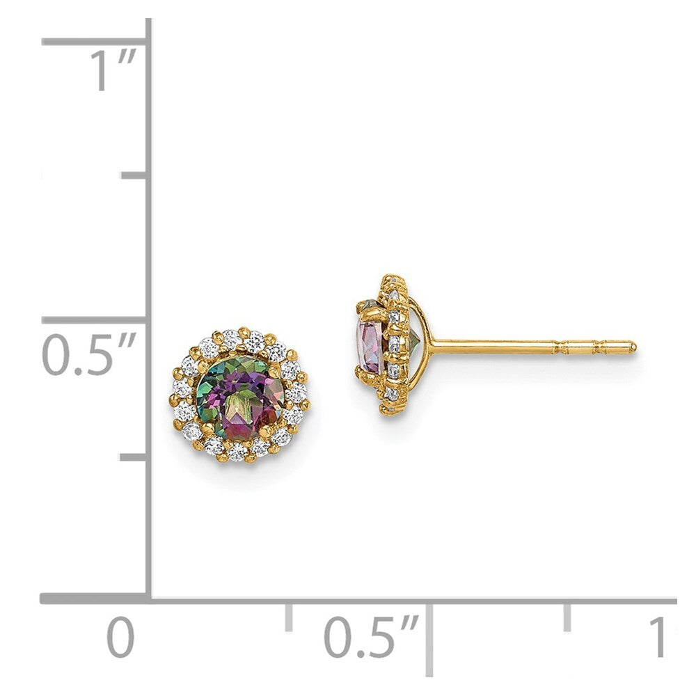 14k Yellow Gold Mystic & Clear Cubic Zirconia Stud Earrings Gift for Women
