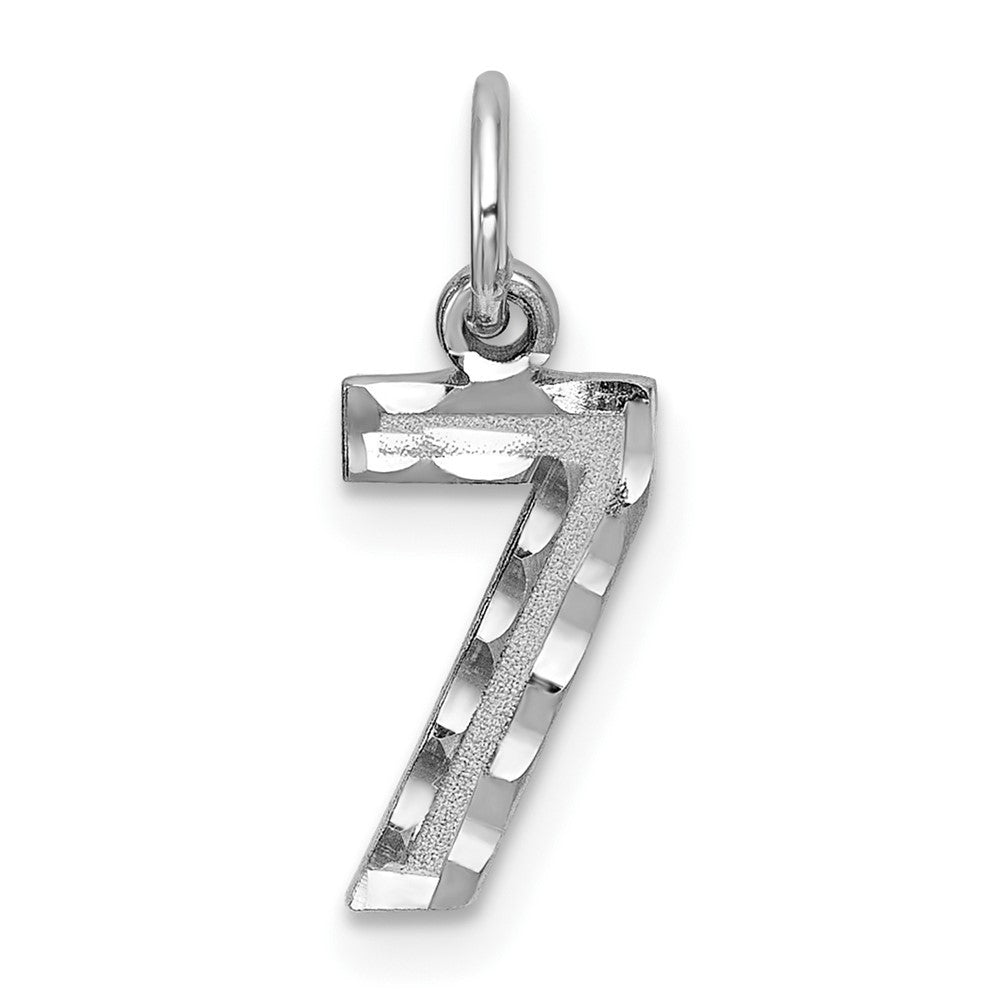 14K White Small Brushed Diamond-cut Number 7 Charm