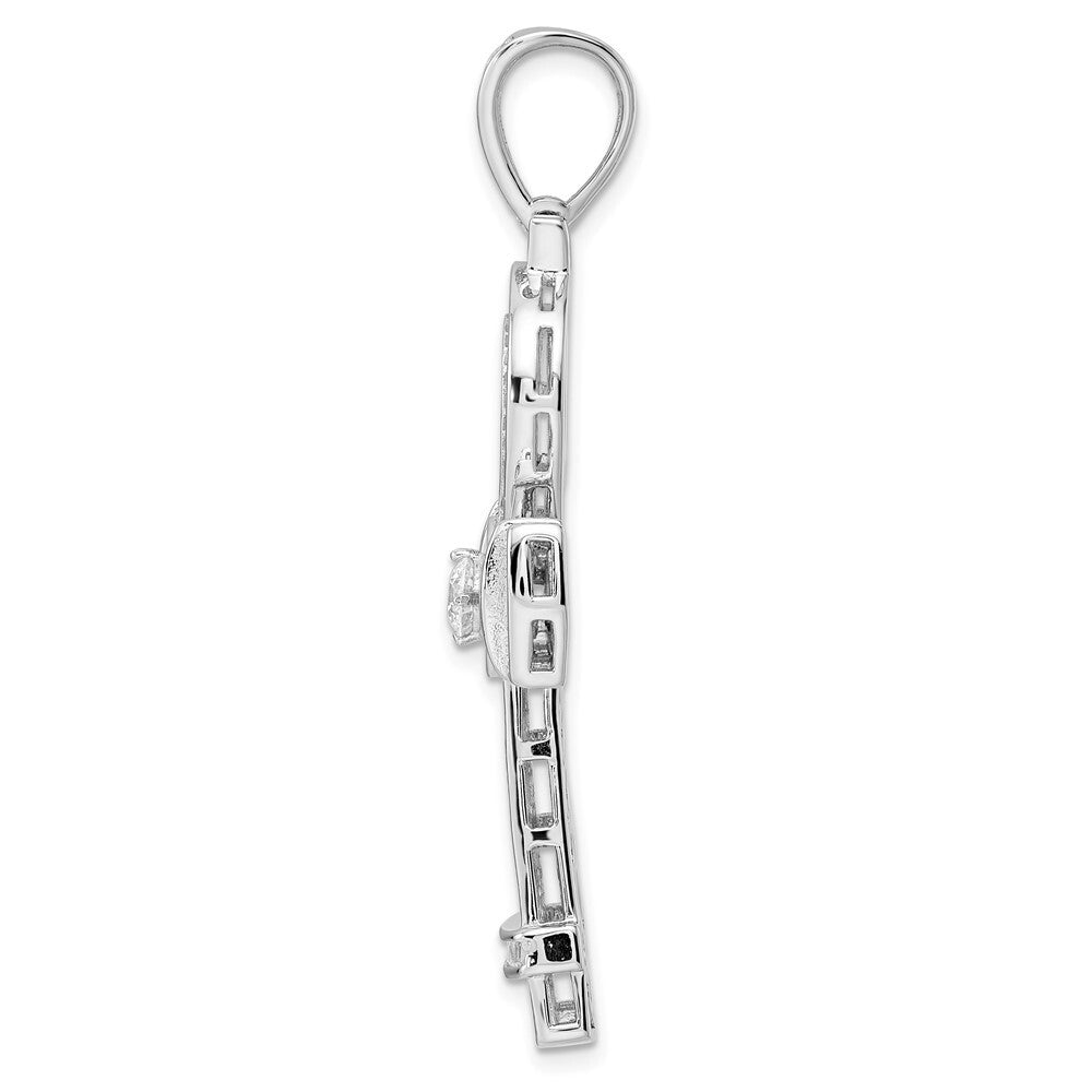 Sterling Silver Rhodium-plated Polished Cubic Zirconia Ankh Cross Pendant