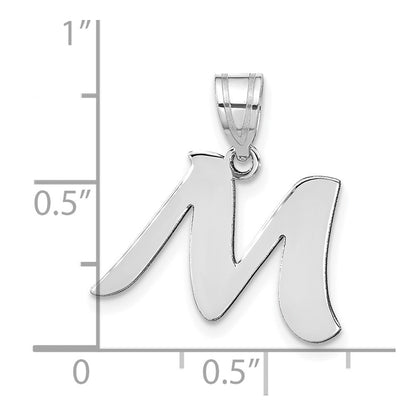 14k White Gold Polished Script Letter M Initial Pendant for Women