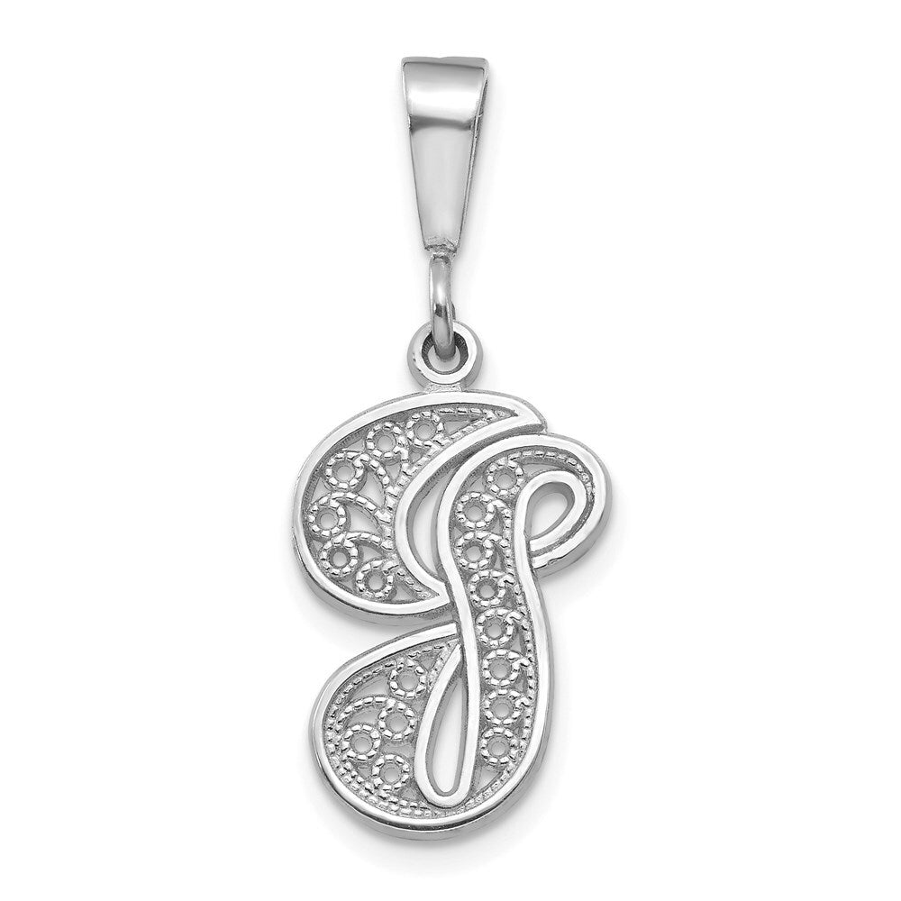 14k White Gold Solid Polished Script Filigree Letter G Initial Pendant for Women