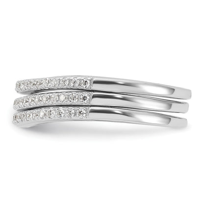 Sterling Silver Rhodium-plated CZ Curved 3 Band Ring Set