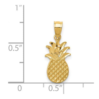 14k Yellow Gold Brushed & Diamond-cut Pineapple Pendant for Women