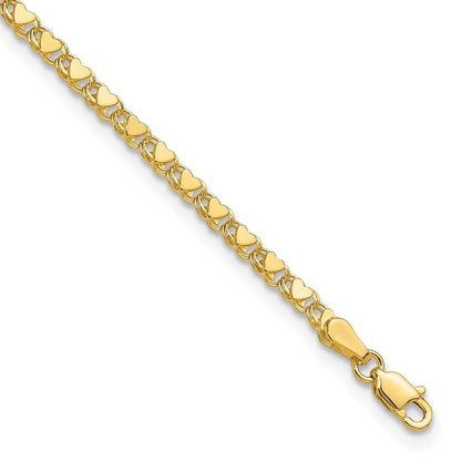 14k Yellow Gold Polished Double-Sided Heart 5.5in Child's Bracelet