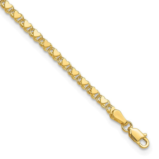 14k Yellow Gold Polished Double-Sided Heart 5.5in Child's Bracelet