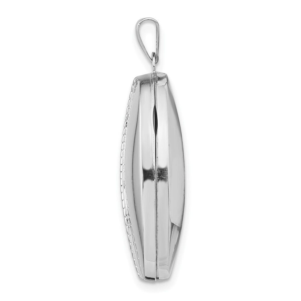 14k White Gold 26mm 1/2 Hand Engraved Scroll Oval Locket Pendant for Women