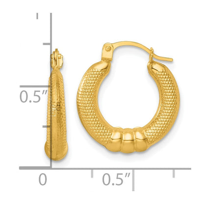 14k Yellow Gold Polished And Textured Hoop Earrings Gift for Women