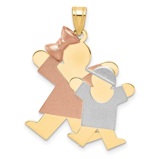 14k Tri-Color Gold Big Girl and Little Boy Engravable Charm