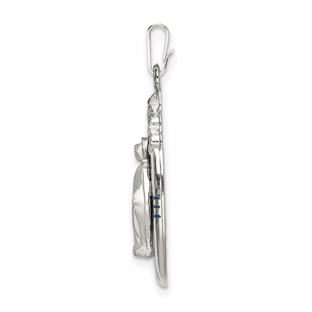 Sterling Silver Satin & Diamond-Cut Epoxy & Crystal Miraculous Medal Pendant