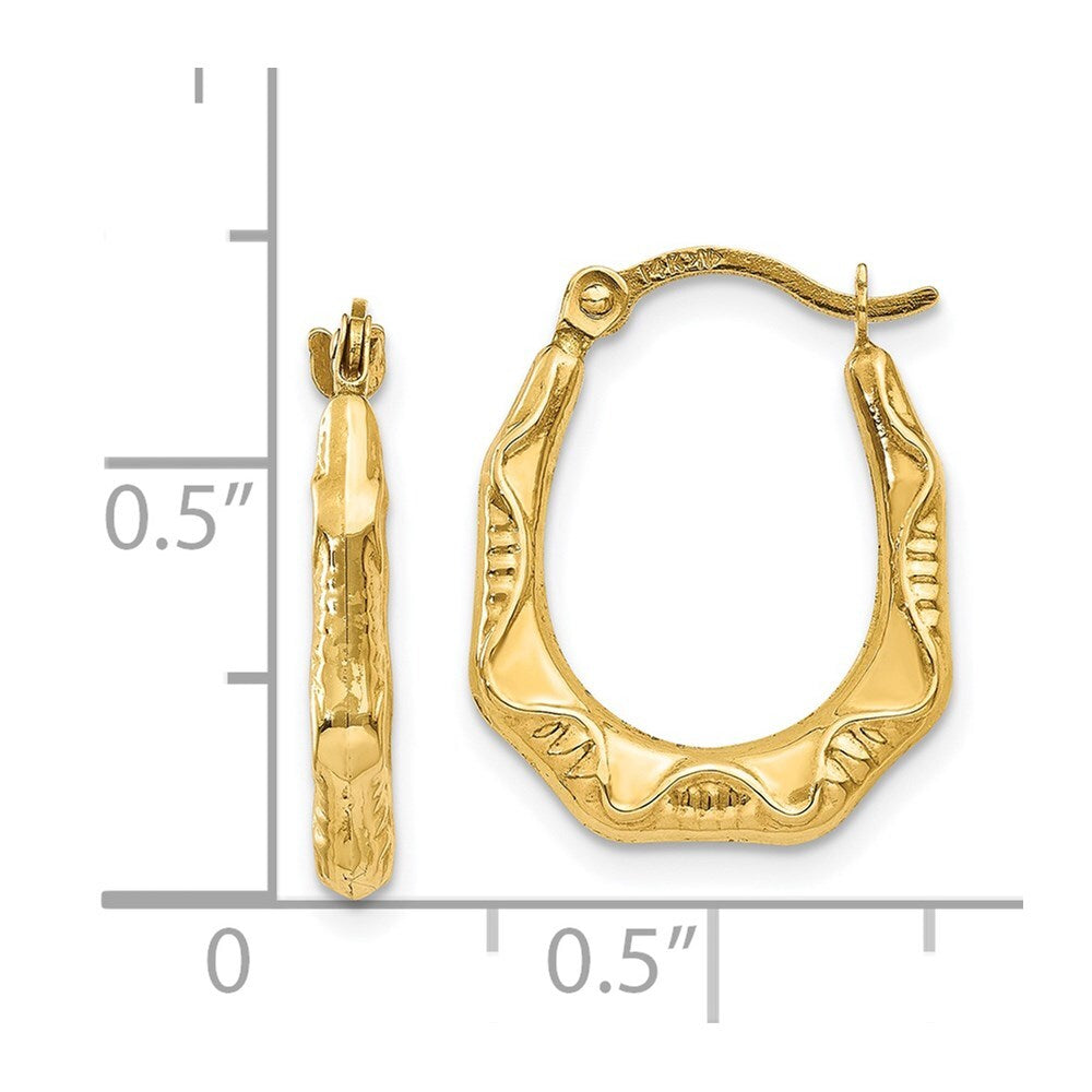 14k Yellow Gold Hollow Oval Hoop Earrings Gift for Women