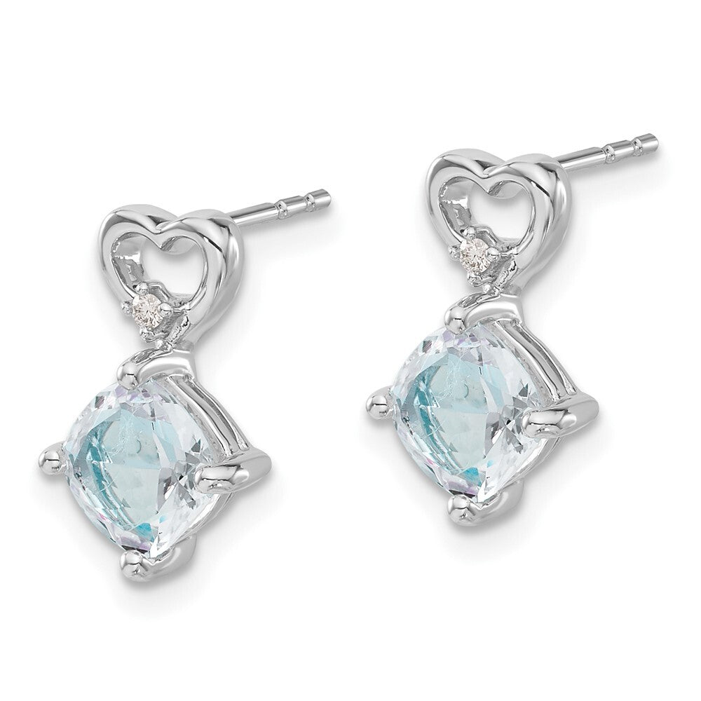 14k White Gold Aquamarine and Diamond Heart Drop & Dangle Earrings