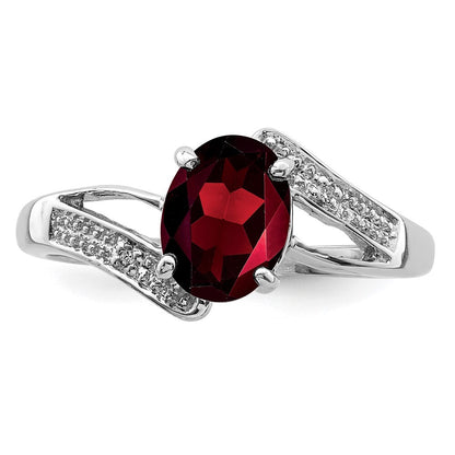 Sterling Silver Rhodium-plated Garnet & Diamond Ring Size 8