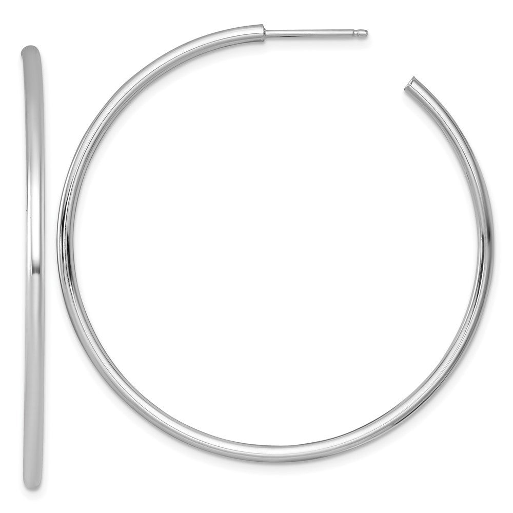 14k White Gold Polished 2 x 50mm Tube C-Hoop Earrings