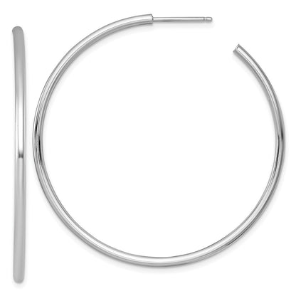 14k White Gold Polished 2 x 50mm Tube C-Hoop Earrings
