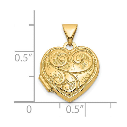14k Yellow Gold Reversible Swirl Design 15mm Heart Locket Pendant for Women