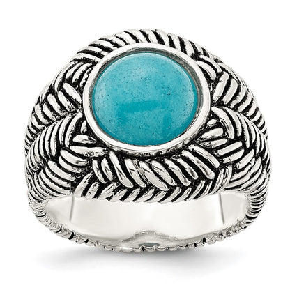 Sterling Silver Oxidized Imitation Turquoise Ring Size 7