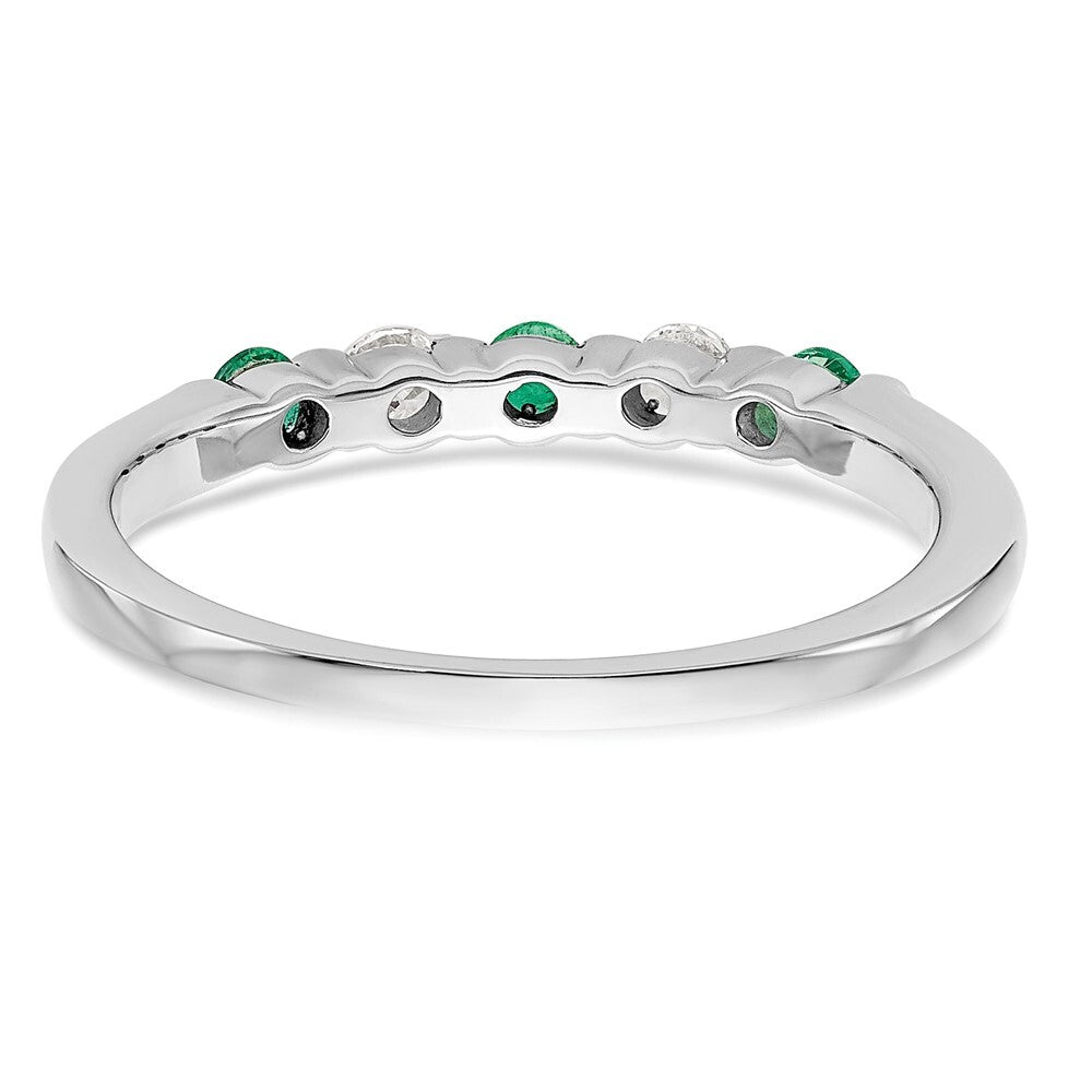 14k White Gold 1/10 carat Diamond and Emerald Complete Band Size 7