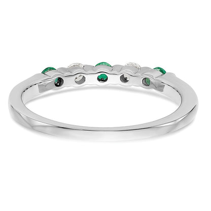 14k White Gold 1/10 carat Diamond and Emerald Complete Band Size 7