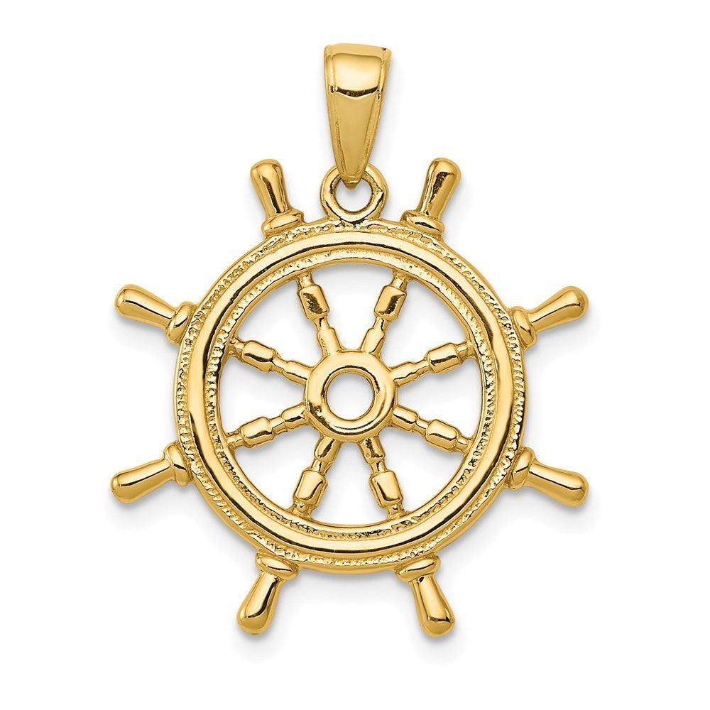 14k Yellow Gold 3D Ships Wheel Pendant