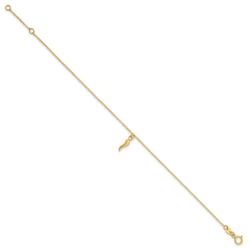 14k Yellow Gold  Italian Horn Dangle 6.5" Childrens Bracelet Plus 0.75" Extender