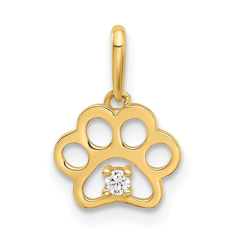 14k Yellow Gold Polished CZ Paw Print Pendant