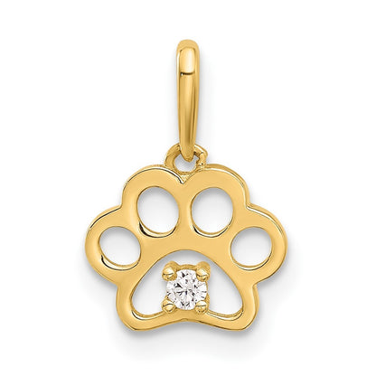 14k Yellow Gold Polished CZ Paw Print Pendant