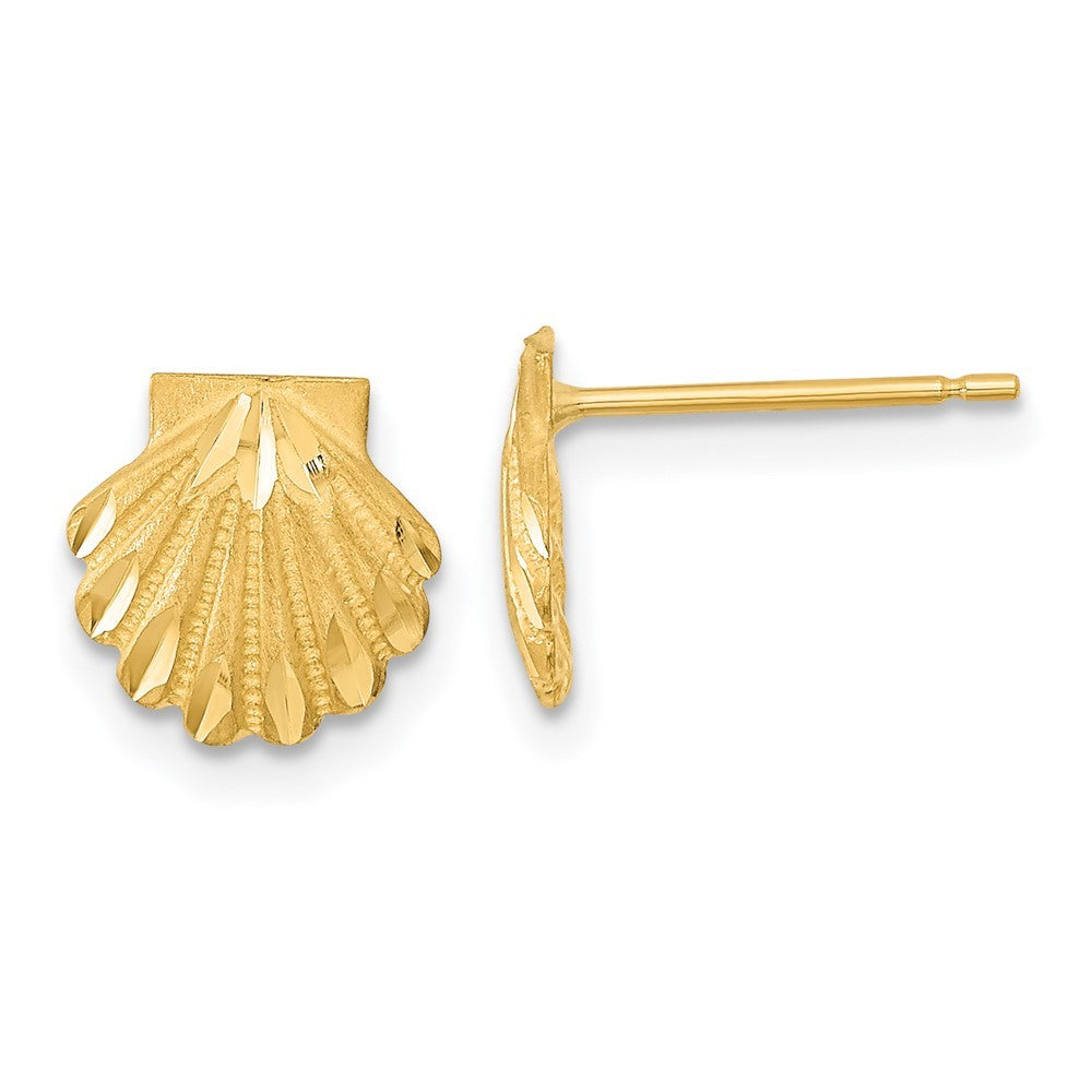 14k Yellow Gold Satin Diamond-cut Seashell Earrings