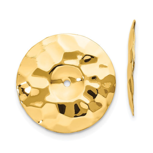 14k Yellow Gold Polished Hammered Disc Earring Jackets