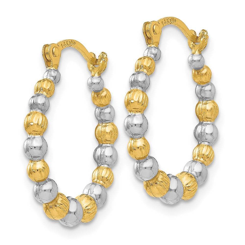 14k Yellow Gold & Rhodium Beaded Hoop Earrings