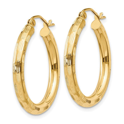 14k Yellow Gold Diamond-cut Hoop Earrings