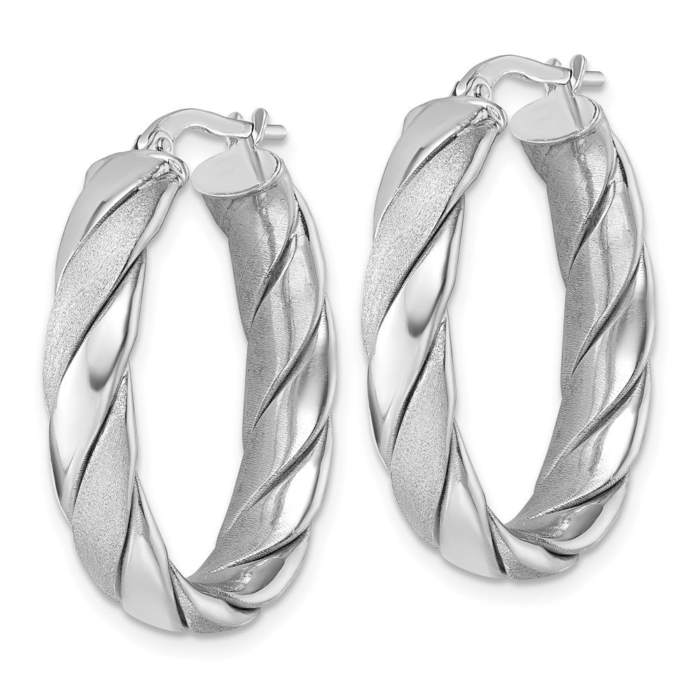 Sterling Silver Polished & Scratch Finish 6.00mm Twisted Oval Tube Hoop Earrings