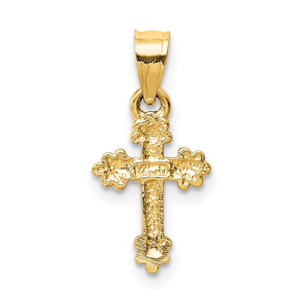 14k Yellow Gold Tiny Budded Cross Charm Pendant for Women