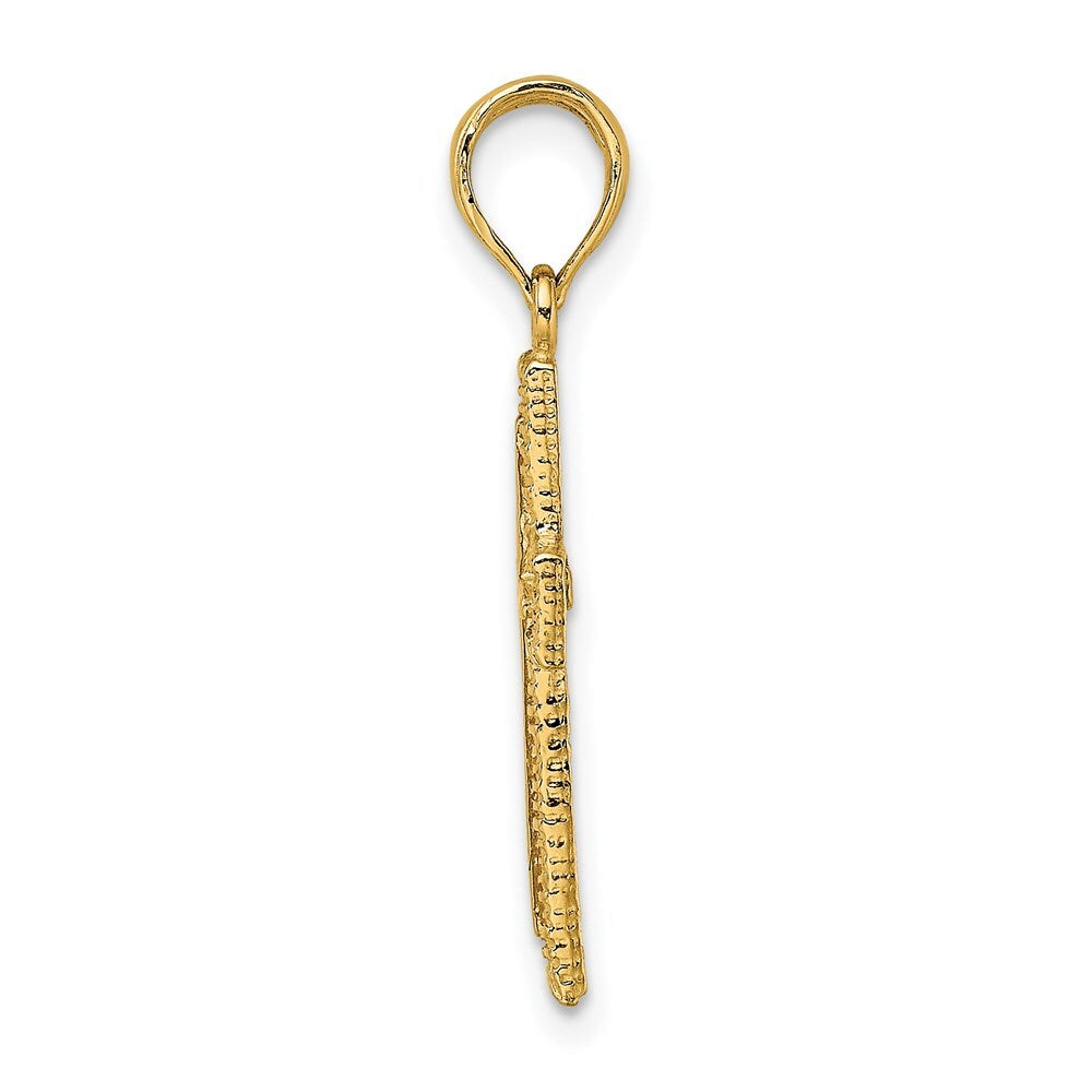 14k Yellow Gold Cross  Textured Border Design Charm Pendant for Women