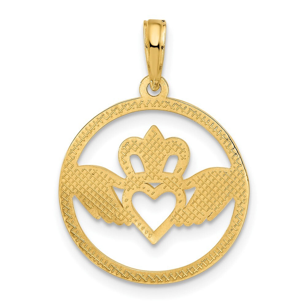 14k Yellow Gold Claddagh Circle Pendant for Women