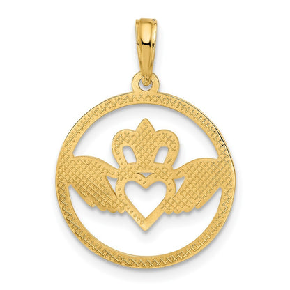 14k Yellow Gold Claddagh Circle Pendant for Women