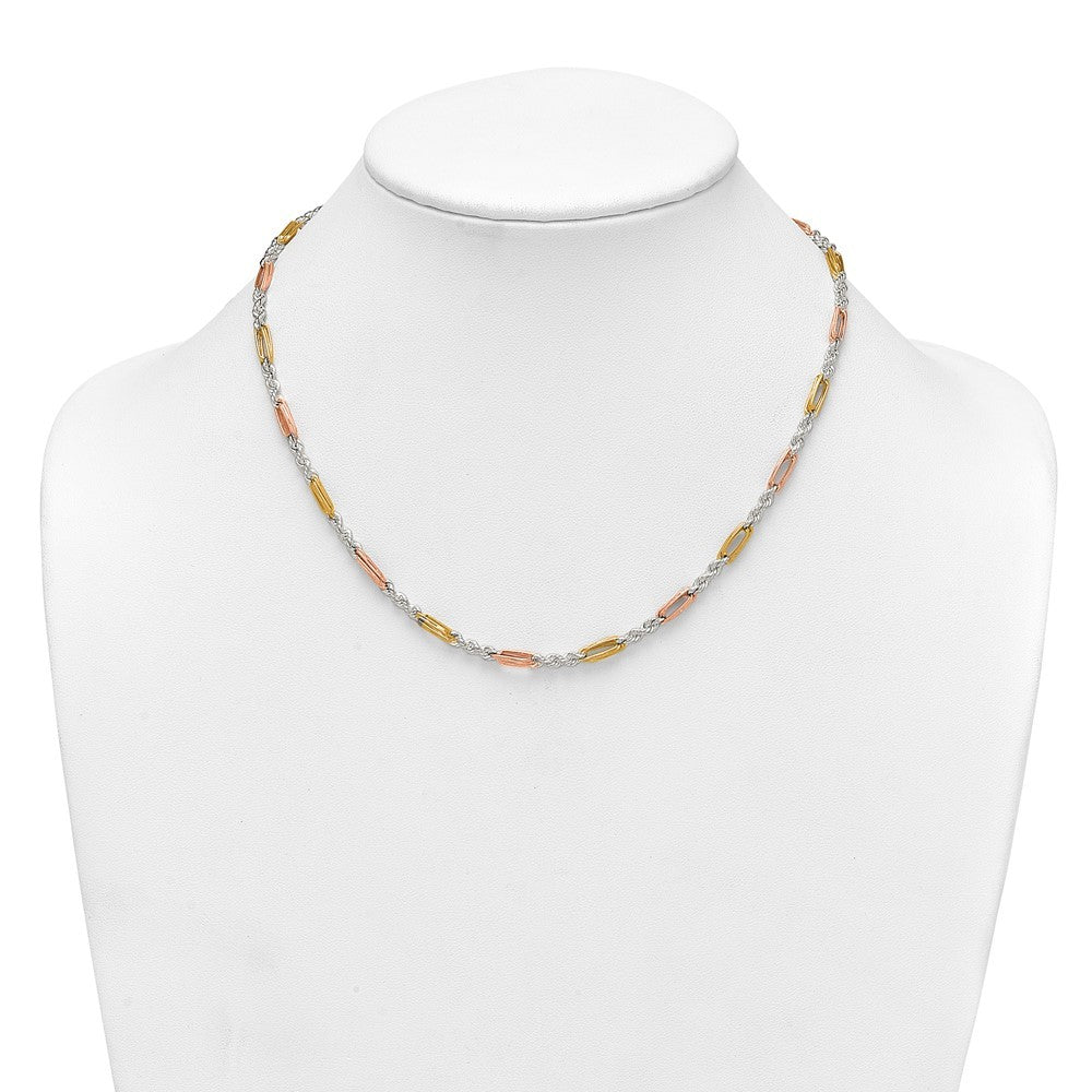 Sterling Silver Rose-tone and Gold-tone Polished 4.0mm Figaro Rope Necklace 18"