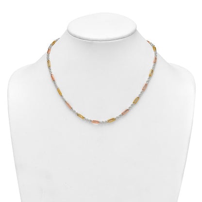 Sterling Silver Rose-tone and Gold-tone Polished 4.0mm Figaro Rope Necklace 18"