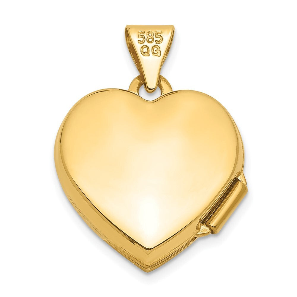 14k Yellow Gold 15mm Half Scroll Design Heart Locket