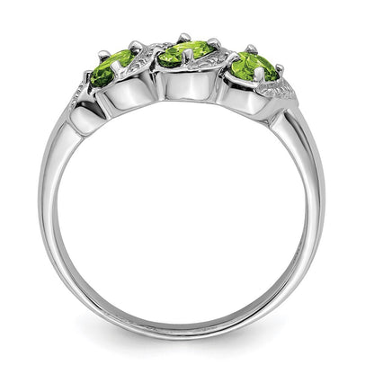 Sterling Silver Rhodium 3 Stone Peridot & Diamond Ring Size 8