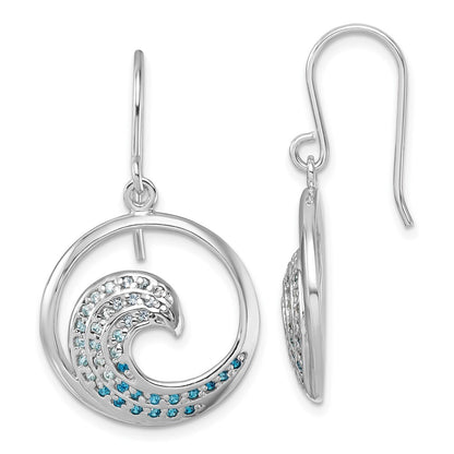 Sterling Silver Rhodium-Plated Polished Cubic Zirconia Wave Dangle Earrings