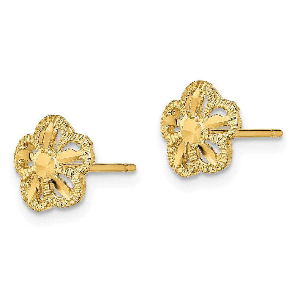 14k Yellow Gold Diamond-cut Flower Earrings