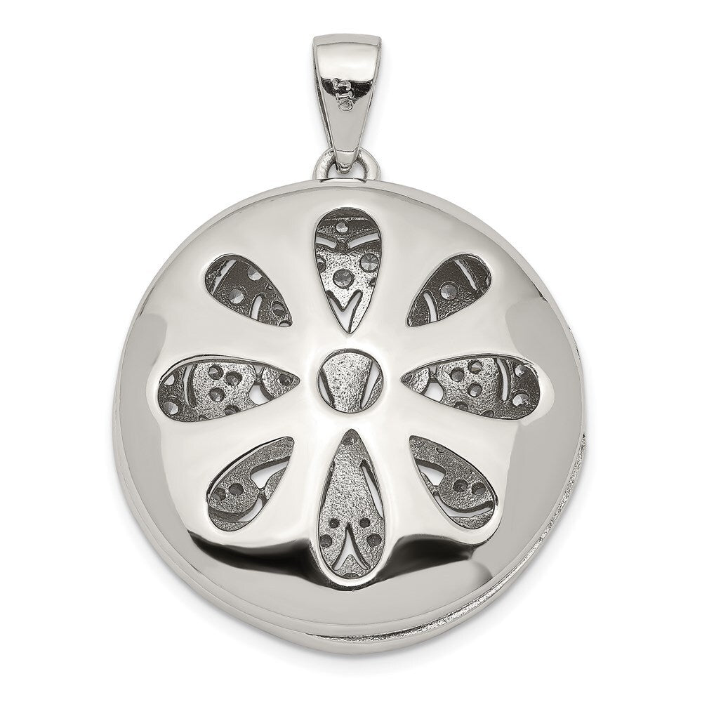 Sterling Silver Rhodium-plated Cubic Zirconia Flower Design 22mm Locket Pendant