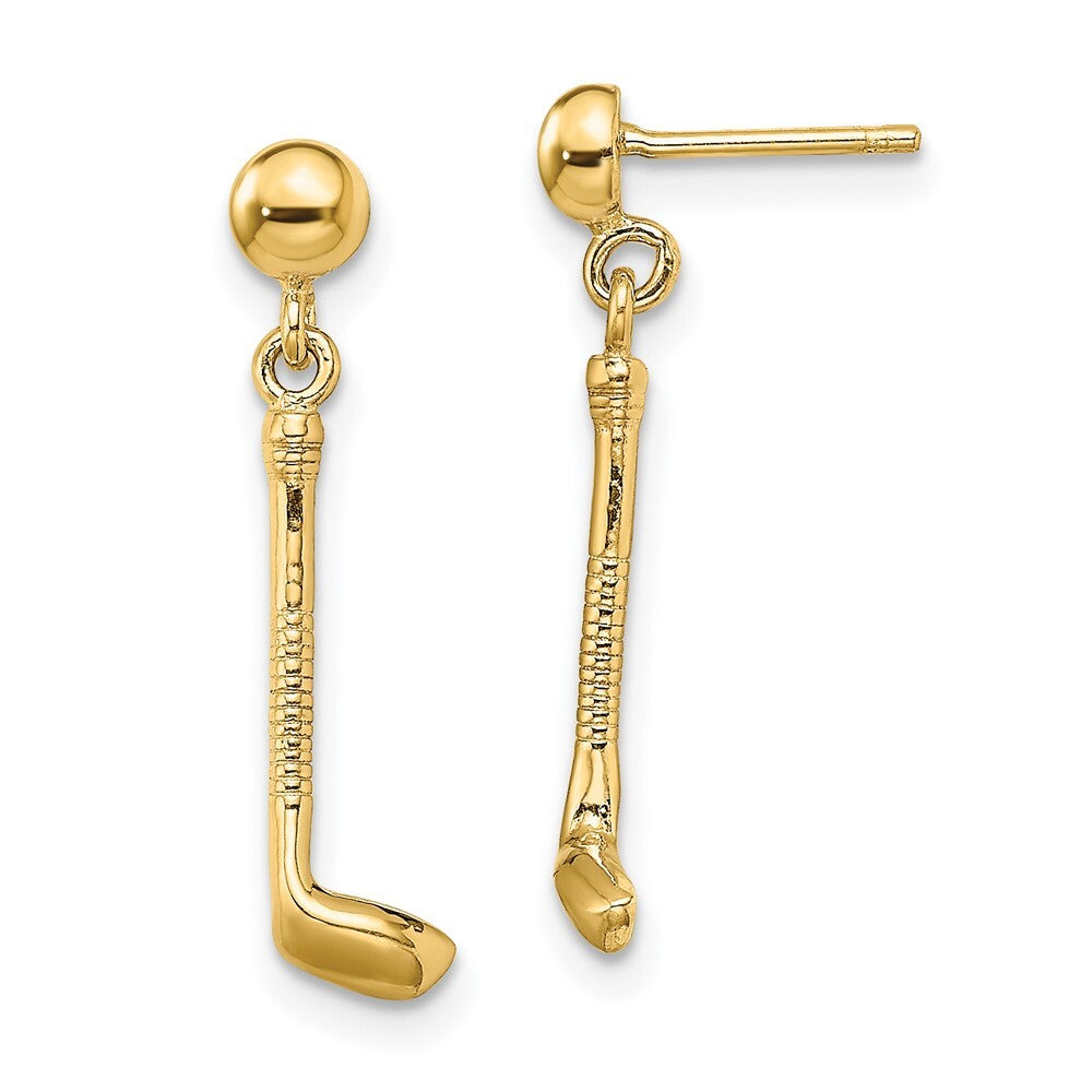 14k Yellow Gold Golf Club Dangle Earrings Gift for Women
