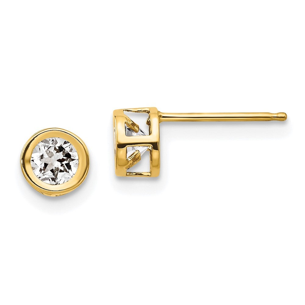 14k Yellow Gold 4mm Bezel April/White Topaz Earrings
