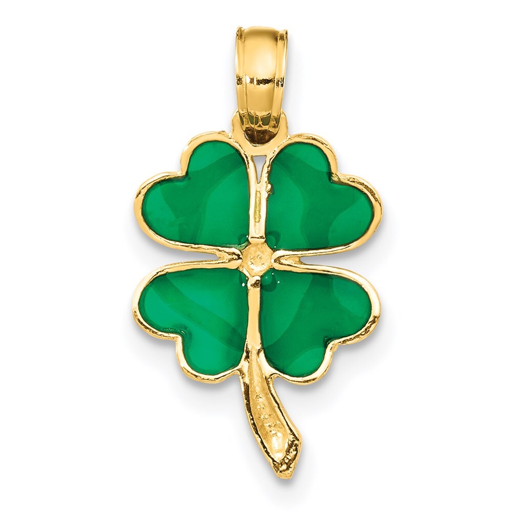 14k Yellow Gold 4-Leaf Clover Enameled Pendant for Women