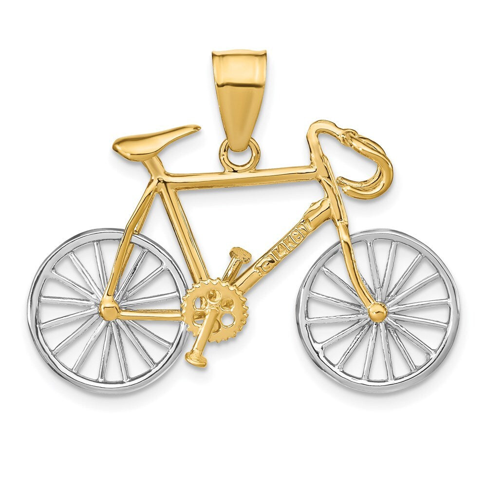 14k Two-tone Gold Large Two-tone 3-D Bicycle Pendant for Women